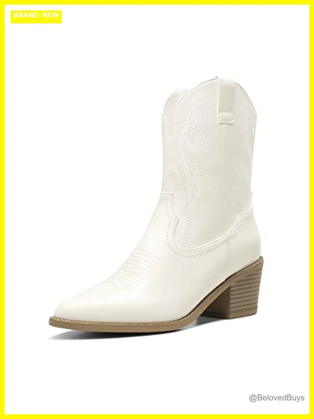 Pointed Toe Chunky Heel Zipper Pull-On Stitched Western Ankle Boots